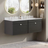 nuie Classique 1200mm 2 Drawer Wall Hung Vanity Unit With 6 Tap Hole Marble Basin