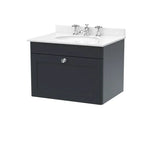 nuie Classique 1 Drawer Wall Hung Vanity Unit With 3 Tap Hole Marble Basin