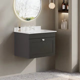 nuie Classique 1 Drawer Wall Hung Vanity Unit With 3 Tap Hole Marble Basin