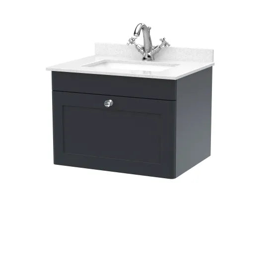 nuie Classique 1 Drawer Wall Hung Vanity Unit With 1 Tap Hole Marble Basin