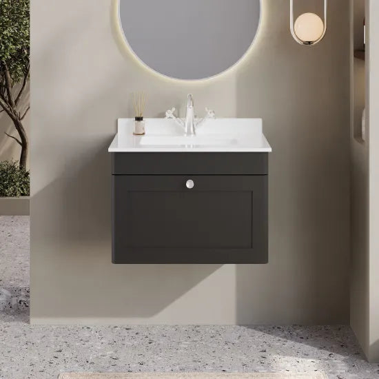 nuie Classique 1 Drawer Wall Hung Vanity Unit With 1 Tap Hole Marble Basin
