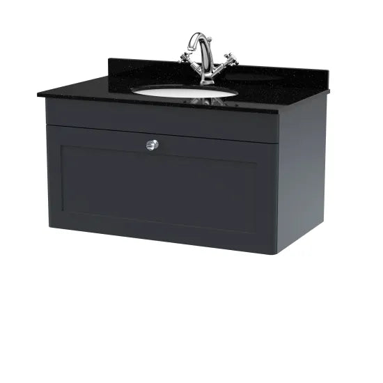 nuie Classique 1 Drawer Wall Hung Vanity Unit With 1 Tap Hole Marble Basin