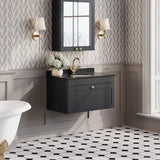 nuie Classique 1 Drawer Wall Hung Vanity Unit With 1 Tap Hole Marble Basin