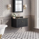 nuie Classique 1 Drawer Wall Hung Vanity Unit With 3 Tap Hole Marble Basin
