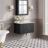 nuie Classique 1 Drawer Wall Hung Vanity Unit With 3 Tap Hole Marble Basin