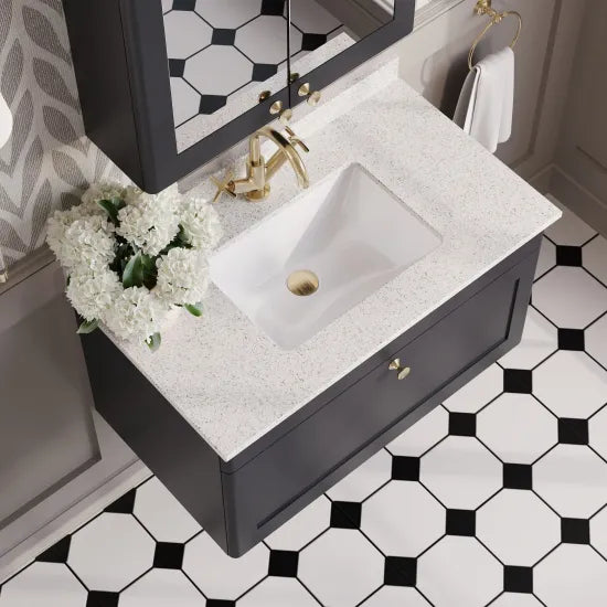 nuie Classique 1 Drawer Wall Hung Vanity Unit With 1 Tap Hole Marble Basin