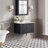 nuie Classique 1 Drawer Wall Hung Vanity Unit With 1 Tap Hole Marble Basin