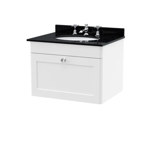 nuie Classique 1 Drawer Wall Hung Vanity Unit With 3 Tap Hole Marble Basin