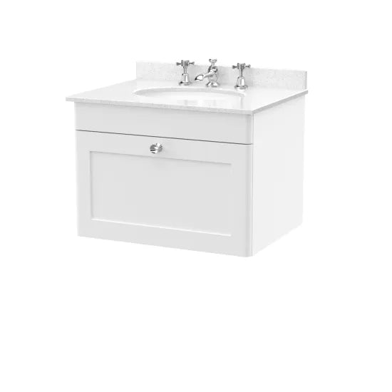 nuie Classique 1 Drawer Wall Hung Vanity Unit With 3 Tap Hole Marble Basin