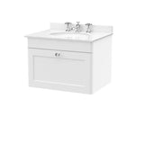 nuie Classique 1 Drawer Wall Hung Vanity Unit With 3 Tap Hole Marble Basin