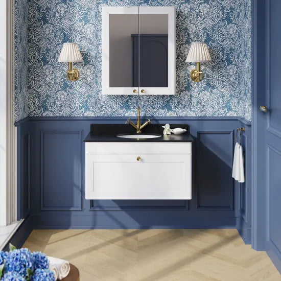 nuie Classique 1 Drawer Wall Hung Vanity Unit With 1 Tap Hole Marble Basin