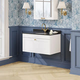 nuie Classique 1 Drawer Wall Hung Vanity Unit With 1 Tap Hole Marble Basin