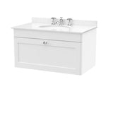 nuie Classique 1 Drawer Wall Hung Vanity Unit With 3 Tap Hole Marble Basin