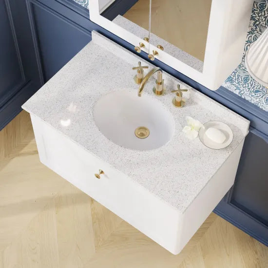 nuie Classique 1 Drawer Wall Hung Vanity Unit With 3 Tap Hole Marble Basin