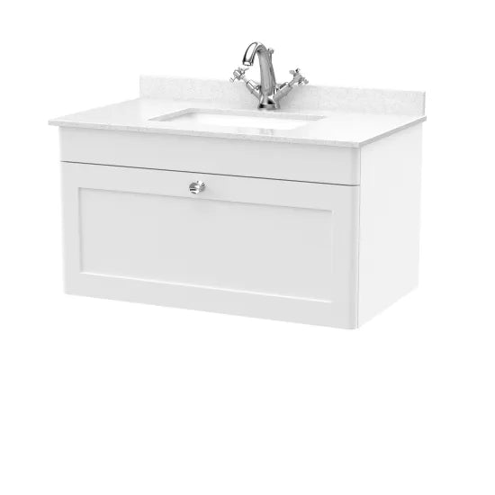 nuie Classique 1 Drawer Wall Hung Vanity Unit With 1 Tap Hole Marble Basin