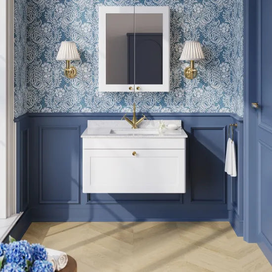 nuie Classique 1 Drawer Wall Hung Vanity Unit With 1 Tap Hole Marble Basin