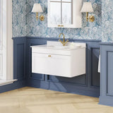 nuie Classique 1 Drawer Wall Hung Vanity Unit With 1 Tap Hole Marble Basin