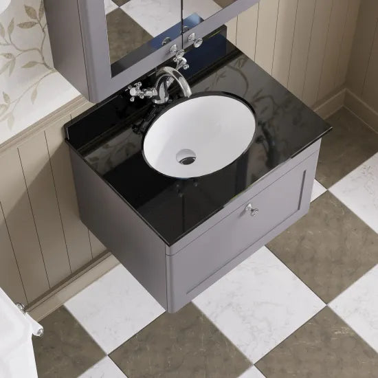 nuie Classique 1 Drawer Wall Hung Vanity Unit With 1 Tap Hole Marble Basin