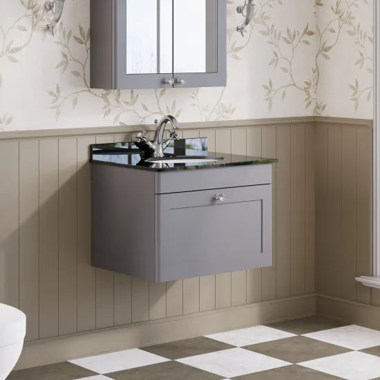 nuie Classique 1 Drawer Wall Hung Vanity Unit With 1 Tap Hole Marble Basin