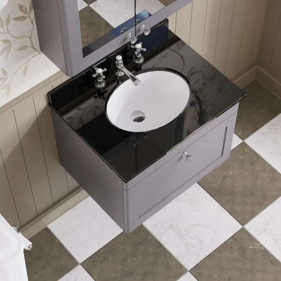 nuie Classique 1 Drawer Wall Hung Vanity Unit With 3 Tap Hole Marble Basin