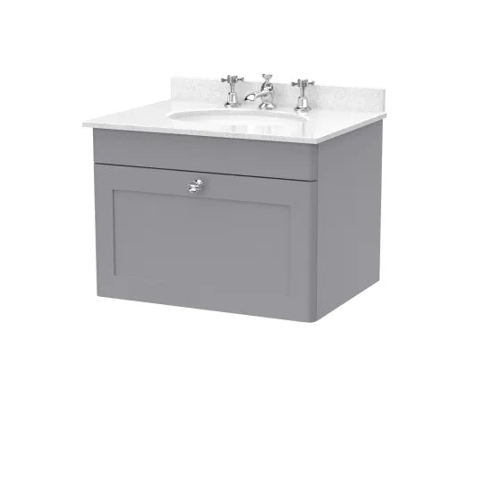 nuie Classique 1 Drawer Wall Hung Vanity Unit With 3 Tap Hole Marble Basin