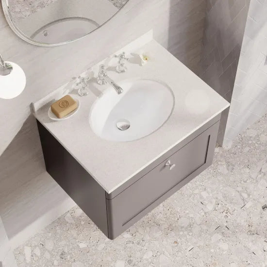nuie Classique 1 Drawer Wall Hung Vanity Unit With 3 Tap Hole Marble Basin