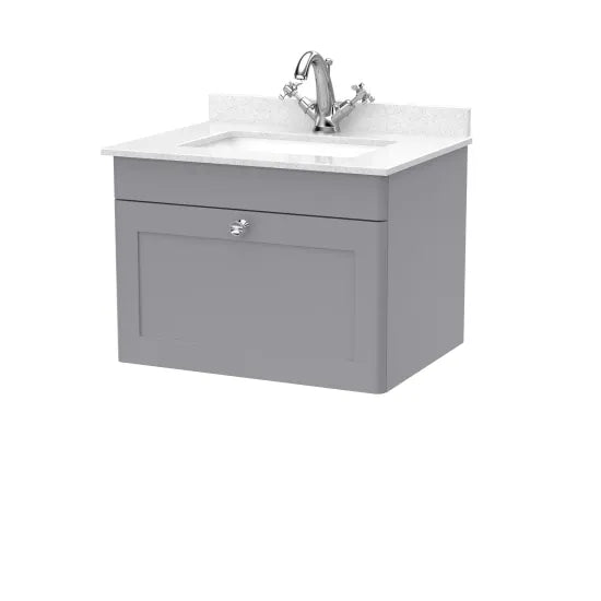 nuie Classique 1 Drawer Wall Hung Vanity Unit With 1 Tap Hole Marble Basin