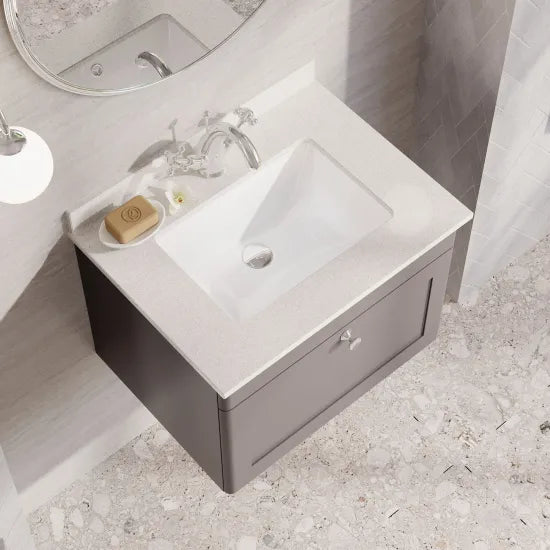 nuie Classique 1 Drawer Wall Hung Vanity Unit With 1 Tap Hole Marble Basin
