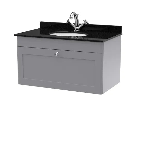 nuie Classique 1 Drawer Wall Hung Vanity Unit With 1 Tap Hole Marble Basin