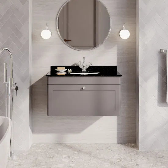 nuie Classique 1 Drawer Wall Hung Vanity Unit With 1 Tap Hole Marble Basin