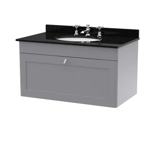 nuie Classique 1 Drawer Wall Hung Vanity Unit With 3 Tap Hole Marble Basin