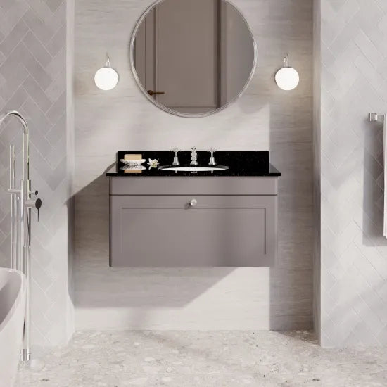 nuie Classique 1 Drawer Wall Hung Vanity Unit With 3 Tap Hole Marble Basin