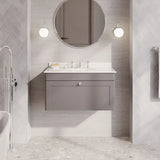 nuie Classique 1 Drawer Wall Hung Vanity Unit With 3 Tap Hole Marble Basin