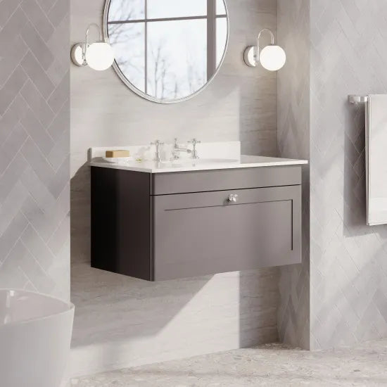 nuie Classique 1 Drawer Wall Hung Vanity Unit With 3 Tap Hole Marble Basin