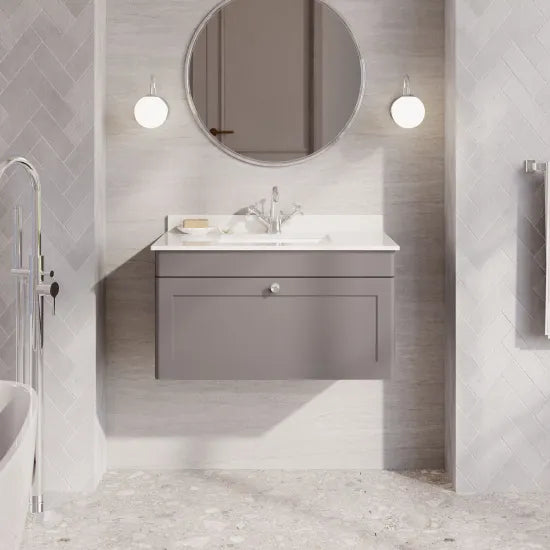 nuie Classique 1 Drawer Wall Hung Vanity Unit With 1 Tap Hole Marble Basin