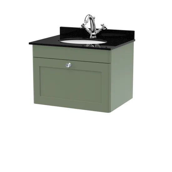 nuie Classique 1 Drawer Wall Hung Vanity Unit With 1 Tap Hole Marble Basin