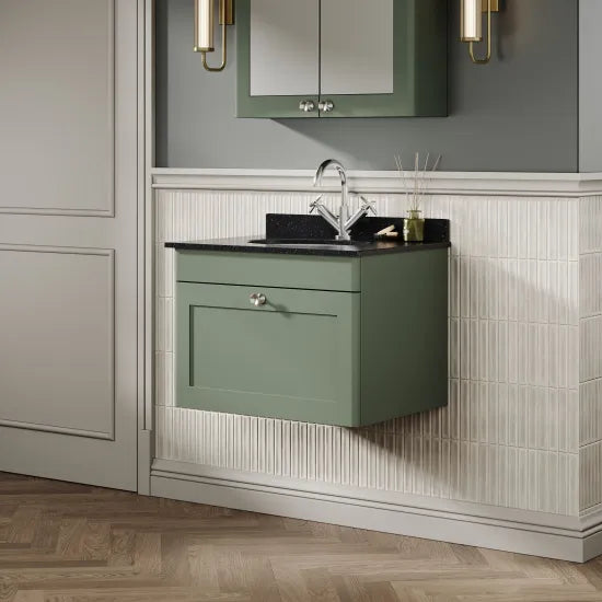 nuie Classique 1 Drawer Wall Hung Vanity Unit With 1 Tap Hole Marble Basin
