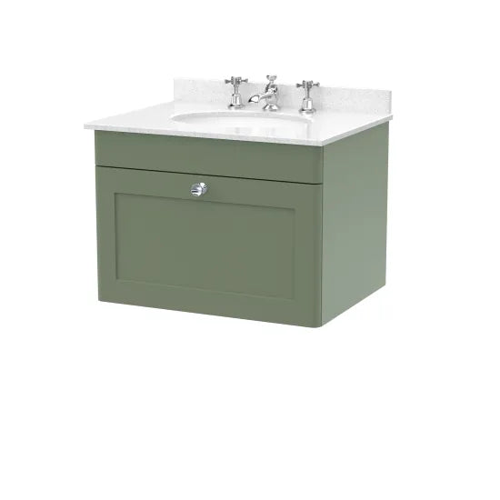 nuie Classique 1 Drawer Wall Hung Vanity Unit With 3 Tap Hole Marble Basin