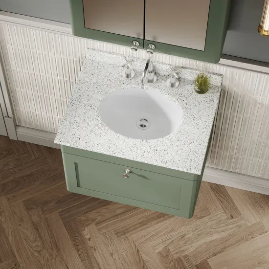 nuie Classique 1 Drawer Wall Hung Vanity Unit With 3 Tap Hole Marble Basin