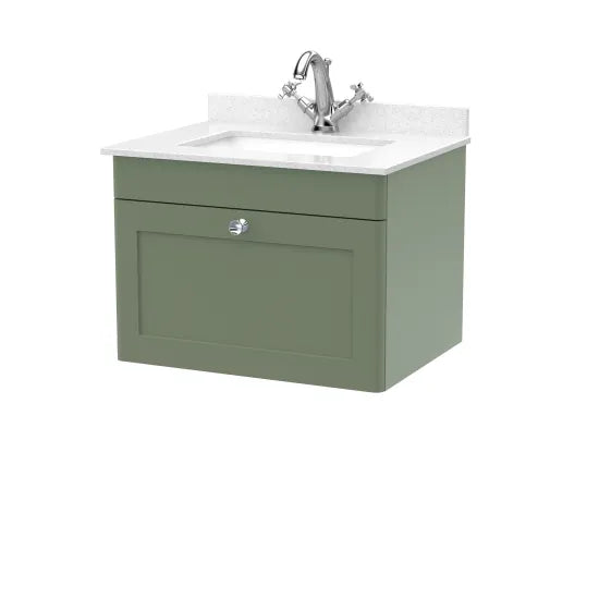 nuie Classique 1 Drawer Wall Hung Vanity Unit With 1 Tap Hole Marble Basin