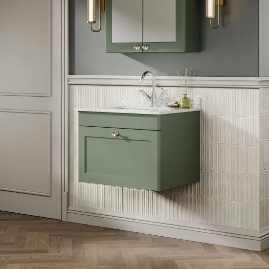 nuie Classique 1 Drawer Wall Hung Vanity Unit With 1 Tap Hole Marble Basin
