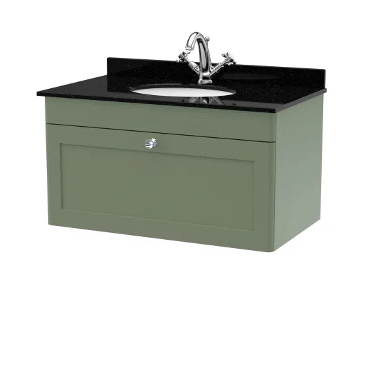 nuie Classique 1 Drawer Wall Hung Vanity Unit With 1 Tap Hole Marble Basin