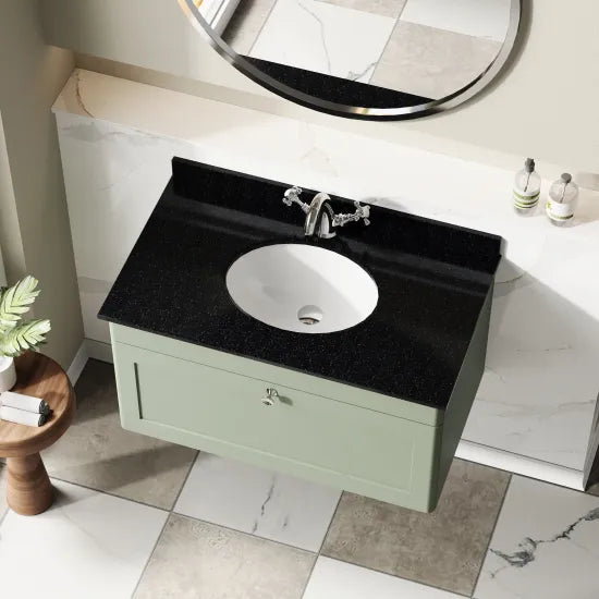 nuie Classique 1 Drawer Wall Hung Vanity Unit With 1 Tap Hole Marble Basin