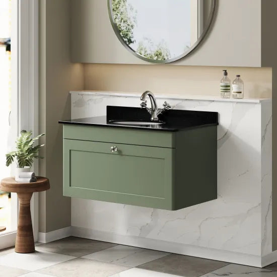 nuie Classique 1 Drawer Wall Hung Vanity Unit With 1 Tap Hole Marble Basin