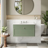 nuie Classique 1 Drawer Wall Hung Vanity Unit With 3 Tap Hole Marble Basin