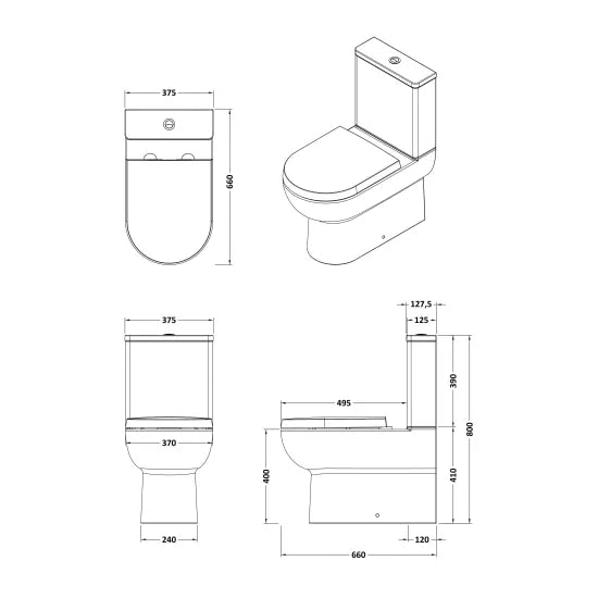 nuie Flush to Wall Toilet Rimless Pan & Cistern