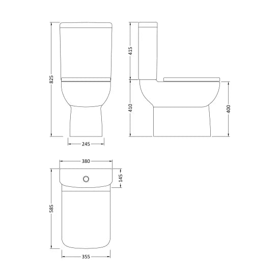 nuie Short Projection Semi Flush to Wall Close Coupled Toilet Pan