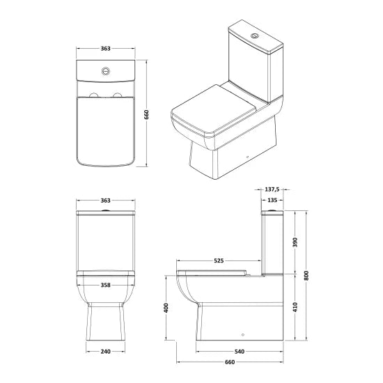 nuie Contemporary Flush to Wall Square Bowl Rimless Pan