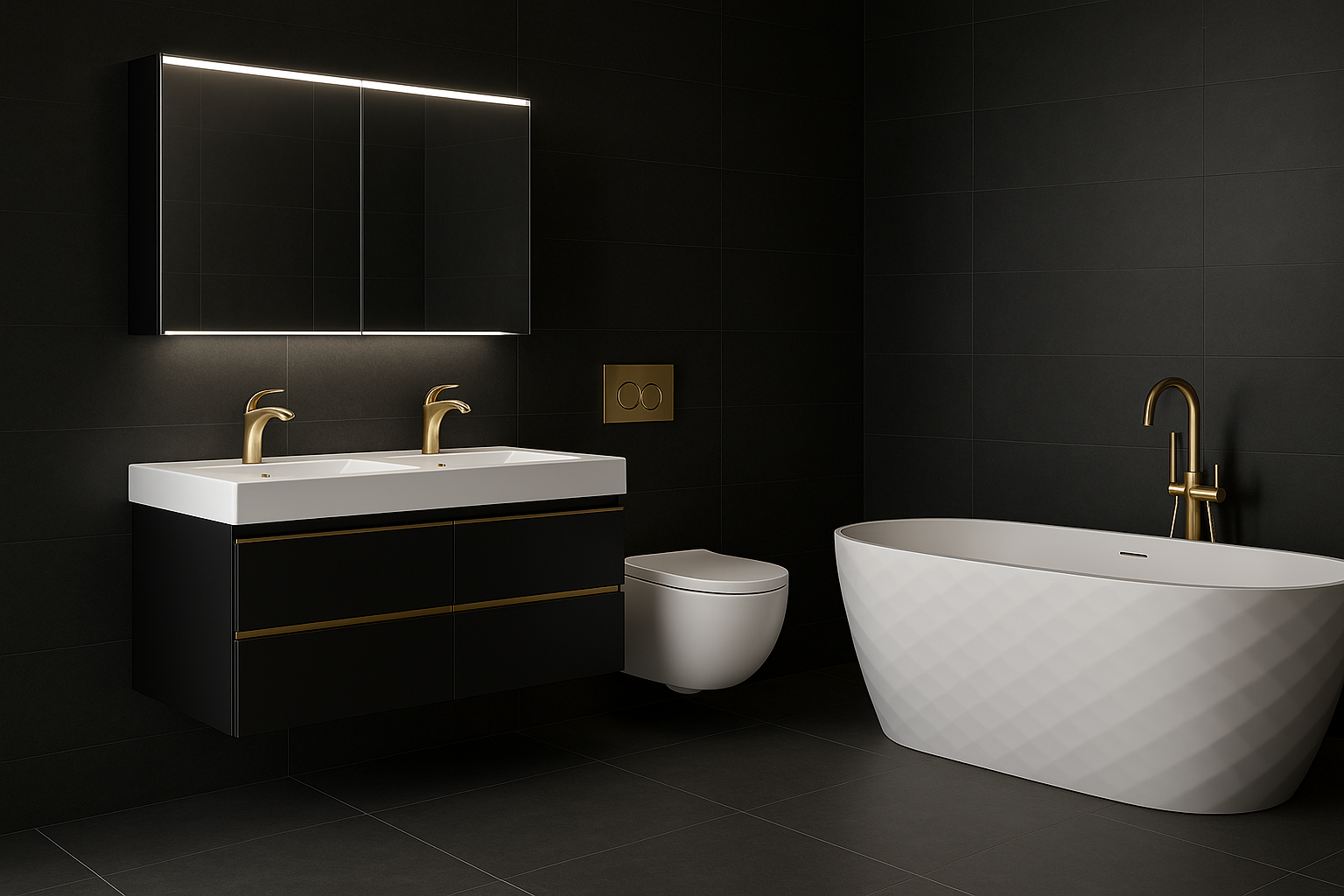 Gold and Black His and Hers Bathroom set 8 items