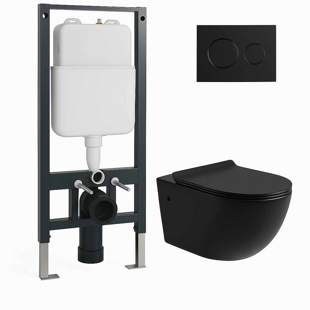 Cistern and Black Wall Hung Toilet Set